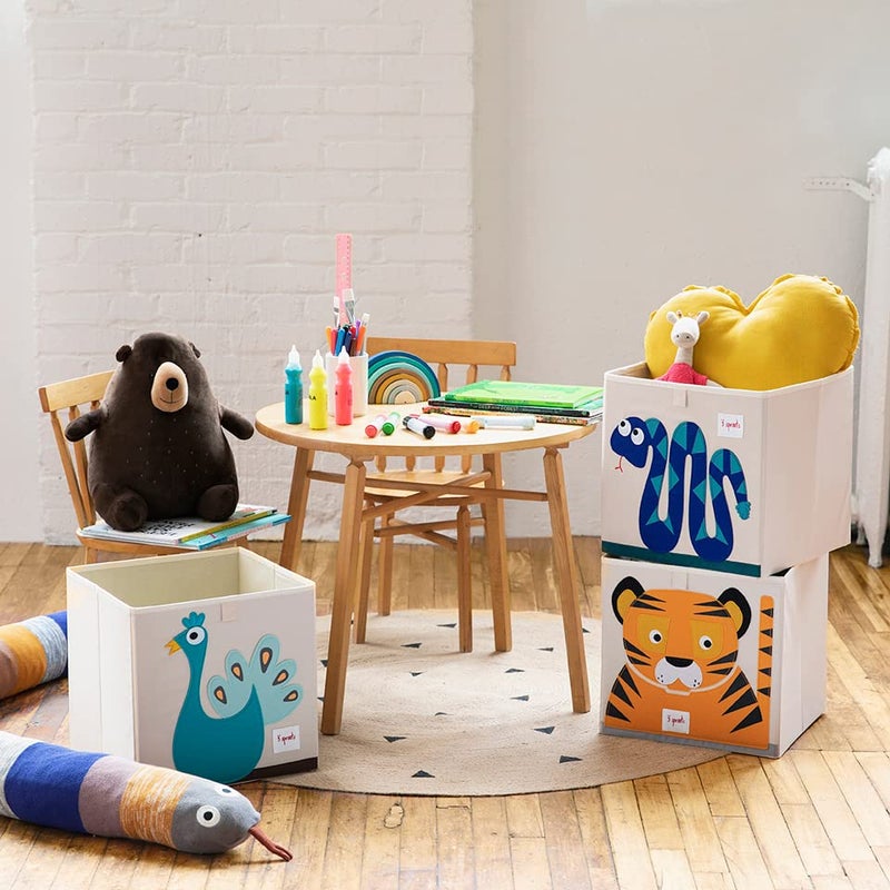 3 Sprouts Toy Storage Organizer: Toy Box Cube Organizer for Playroom, Nursery - Foldable Storage Bin - Peacock