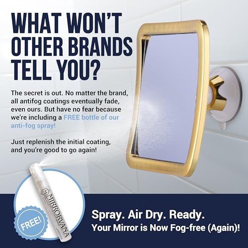 MIRRORVANA Fogless Shower Mirror for Shaving with Improved Suction and 360° Swivel - Unbreakable Fog Free Mirror for Men and Women - 6.3" x 6.3" (Gold) - Image 3