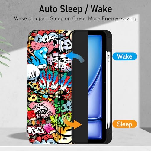 Robustrion Case Cover for iPad Air 11 inch M4/M3/M2 (2024/2025/2026)/iPad Air 4th 5th Generation Cover 10.9" with [Pencil Holder Right Side][Flexible Back][Auto Sleep Wake] and Stylus Pen - Hippy - Image 3