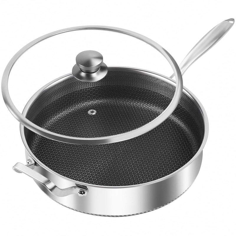 Toutrop Frying Pans Nonstick wih Lid Non Stick TriPly Stainless Steel Saute Pan 8 Quarts Large Saut Pan 135 Inch Induction Cooking Pan Dishwasher and Oven Safe PFOA Free - Image 2