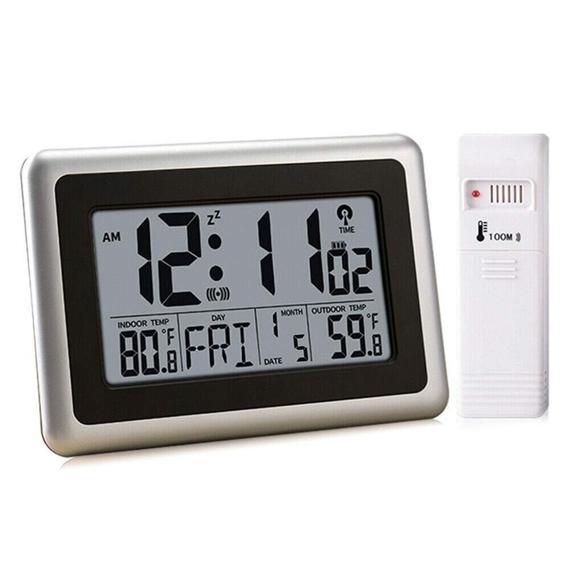 UMEXUS UMEXUS Atomic Digital Clock with Indoor Outdoor Temperature 9 inch Wall  Desk Alarm Clock Large Display Calendar Date Battery Operated for Bedroom Kitchen Office 