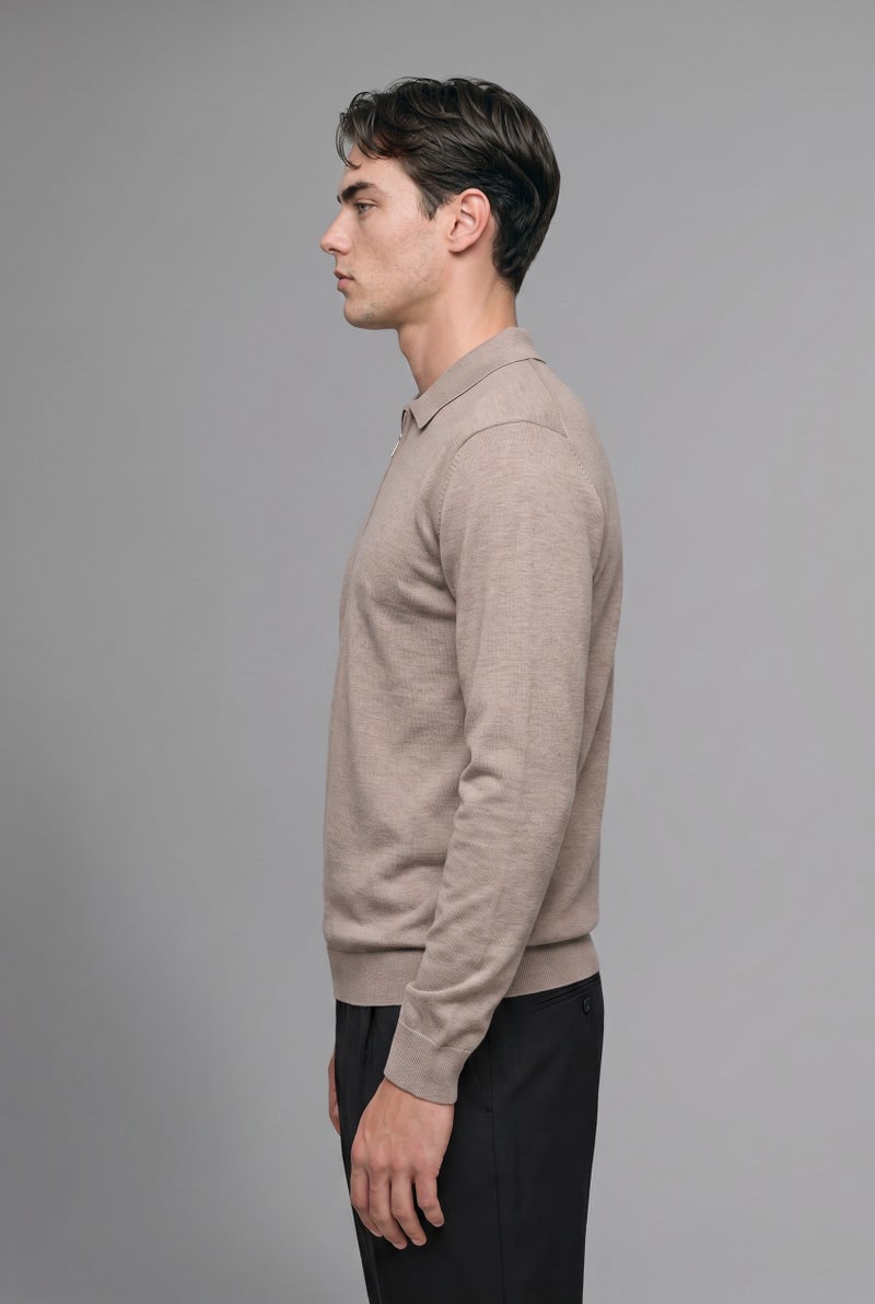 DeFacto Beige Man Standard Fit Polo Collar Knitwear Pullover Casual - Image 3