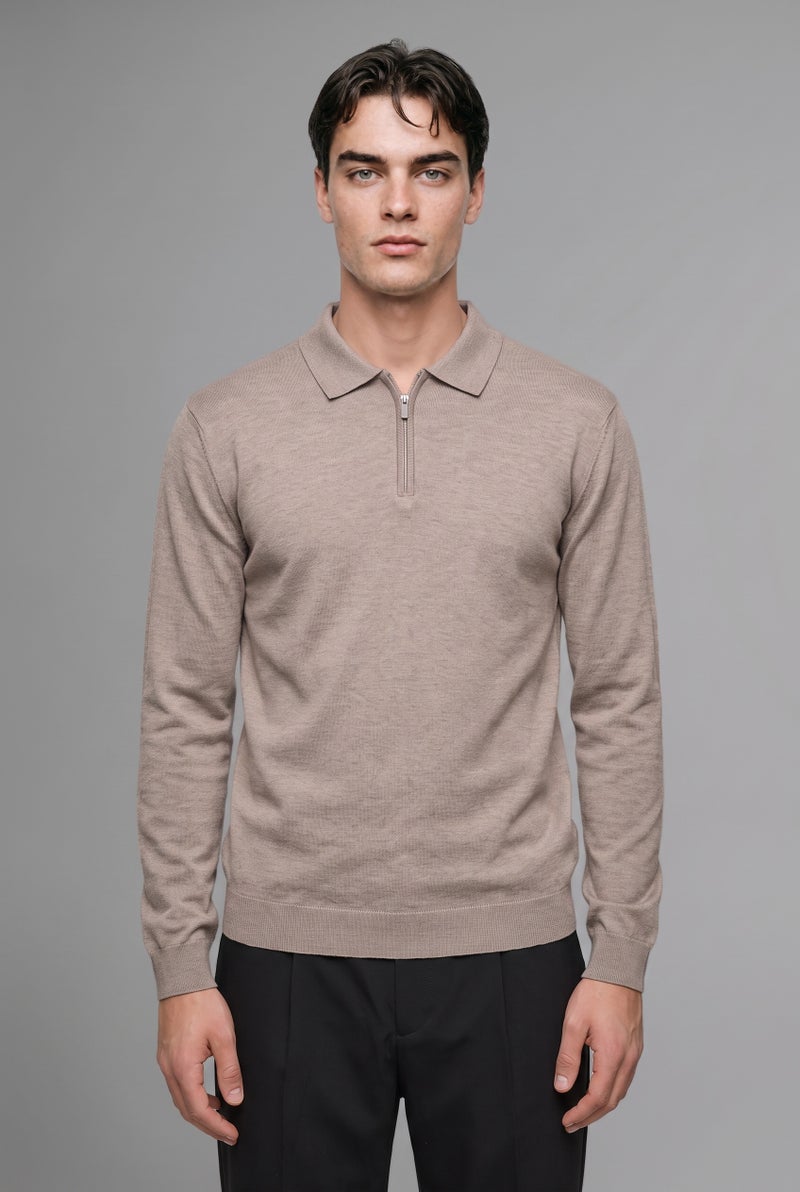 DeFacto Beige Man Standard Fit Polo Collar Knitwear Pullover Casual - Image 2