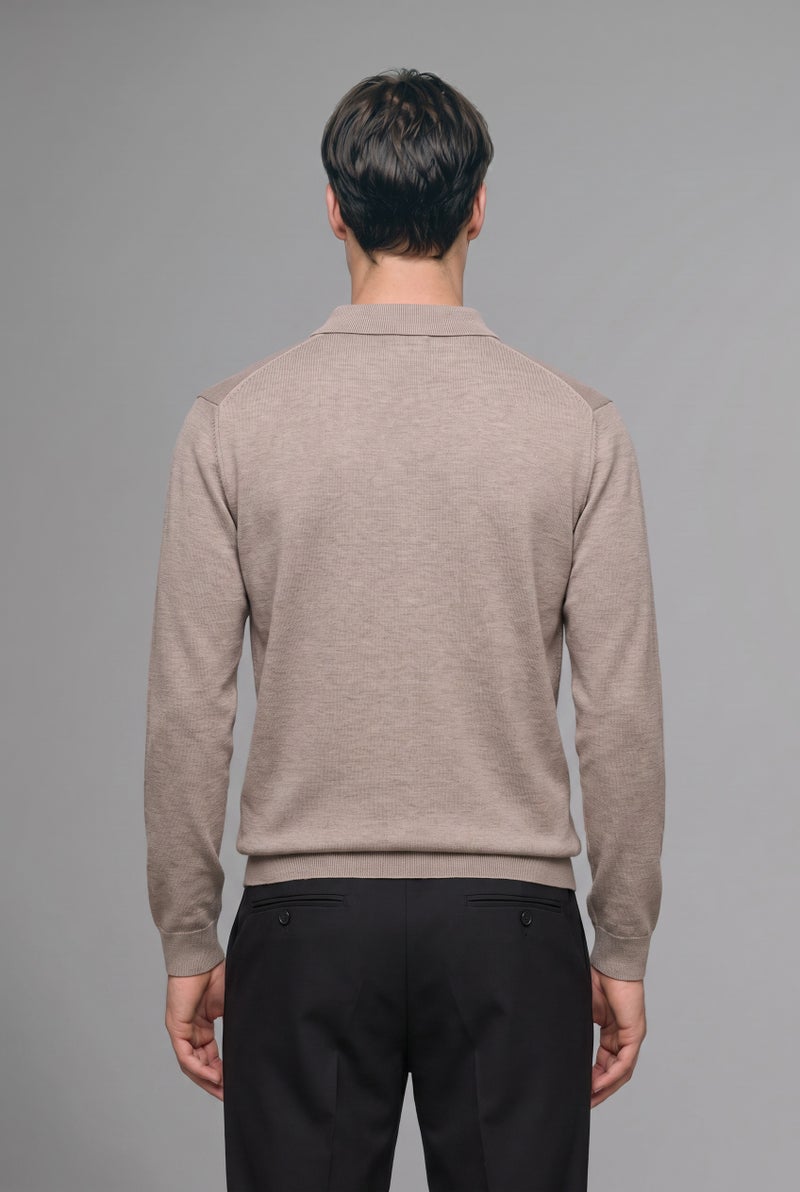 DeFacto Beige Man Standard Fit Polo Collar Knitwear Pullover Casual - Image 5