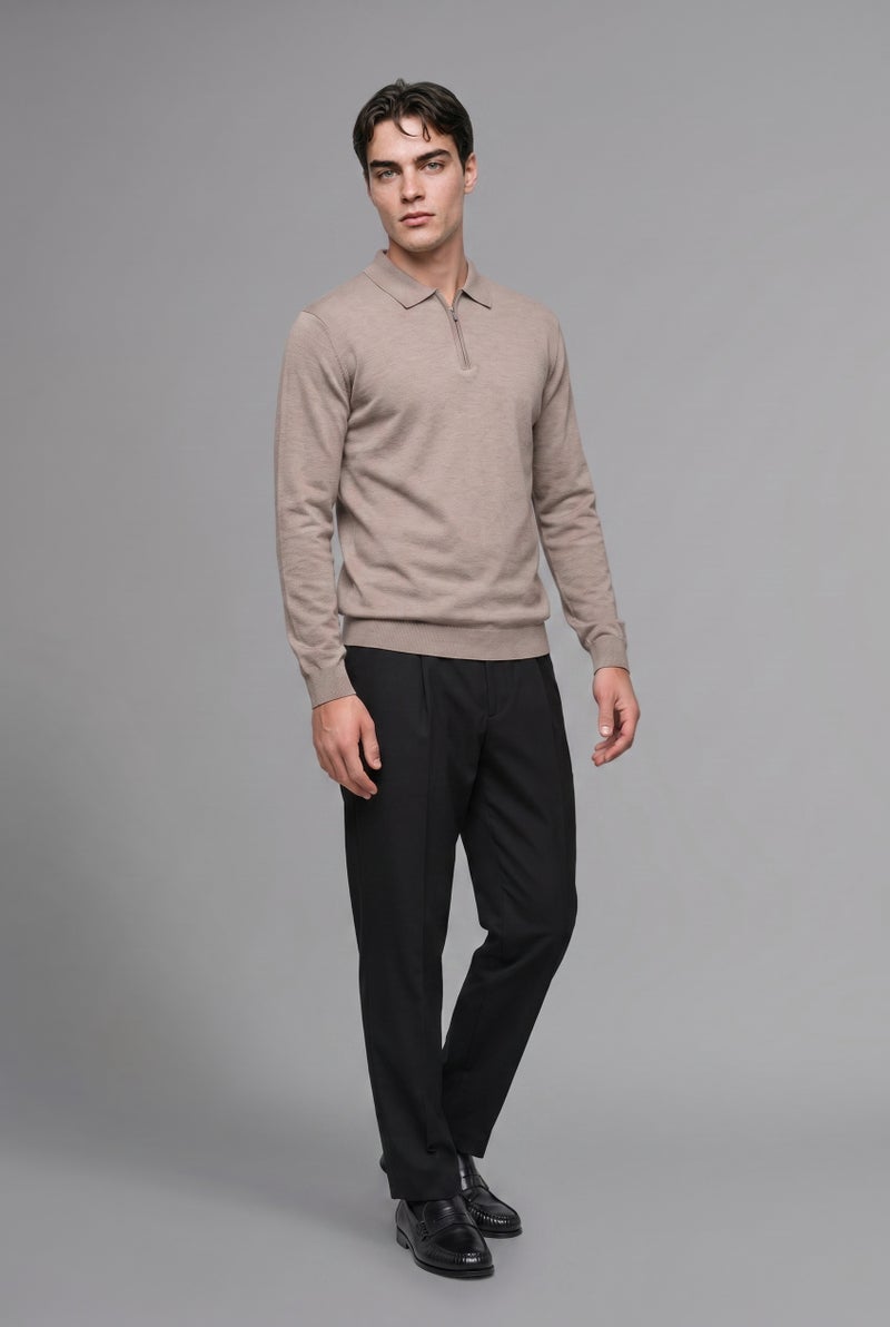 DeFacto Beige Man Standard Fit Polo Collar Knitwear Pullover Casual - Image 1