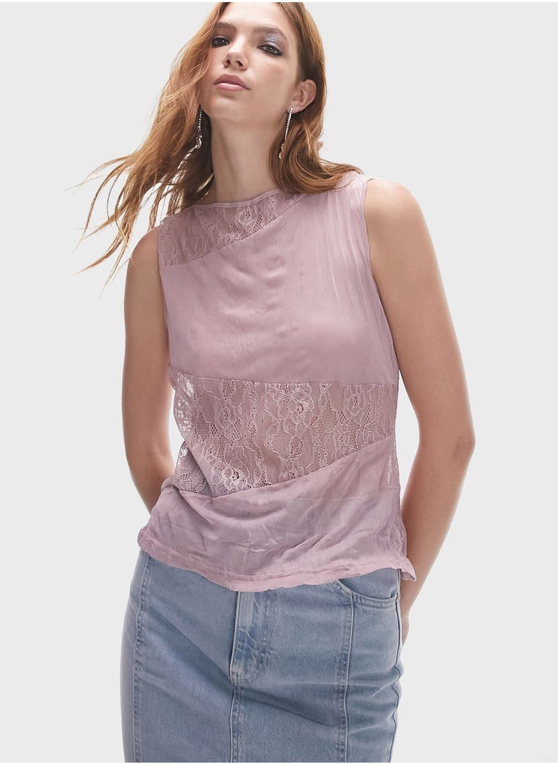 TOPSHOP Mesh Detail Top  - Image 1