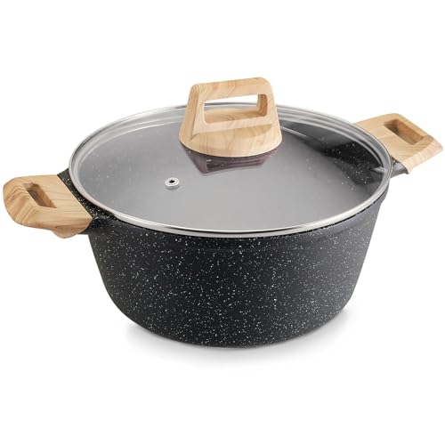 TIPTAP Nonstick Stock Pot, Granite Cookwear Souppot with Lid, 4L/4.23Qt Cooking Pot, Casserole Stock Pot, Quick Induction for Soup, Broth, Chili, Stew and More, All Stove Compatible(Gray) - Image 1