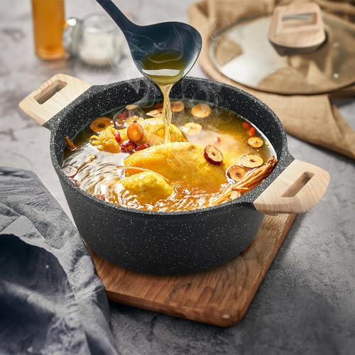 TIPTAP Nonstick Stock Pot, Granite Cookwear Souppot with Lid, 4L/4.23Qt Cooking Pot, Casserole Stock Pot, Quick Induction for Soup, Broth, Chili, Stew and More, All Stove Compatible(Gray) - Image 3