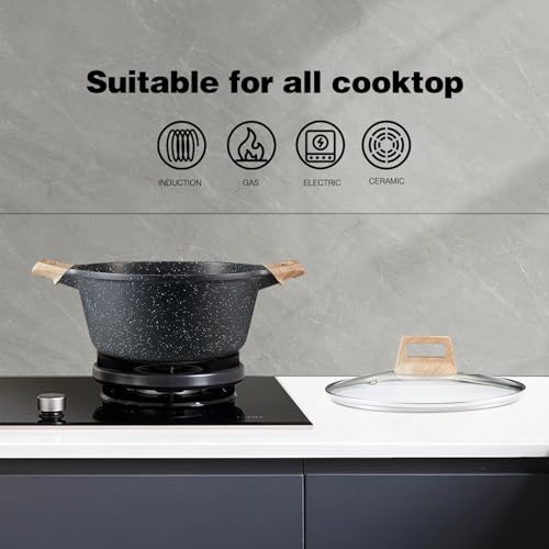 TIPTAP Nonstick Stock Pot, Granite Cookwear Souppot with Lid, 4L/4.23Qt Cooking Pot, Casserole Stock Pot, Quick Induction for Soup, Broth, Chili, Stew and More, All Stove Compatible(Gray) - Image 5