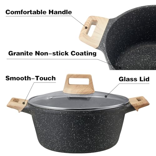TIPTAP Nonstick Stock Pot, Granite Cookwear Souppot with Lid, 4L/4.23Qt Cooking Pot, Casserole Stock Pot, Quick Induction for Soup, Broth, Chili, Stew and More, All Stove Compatible(Gray) - Image 4