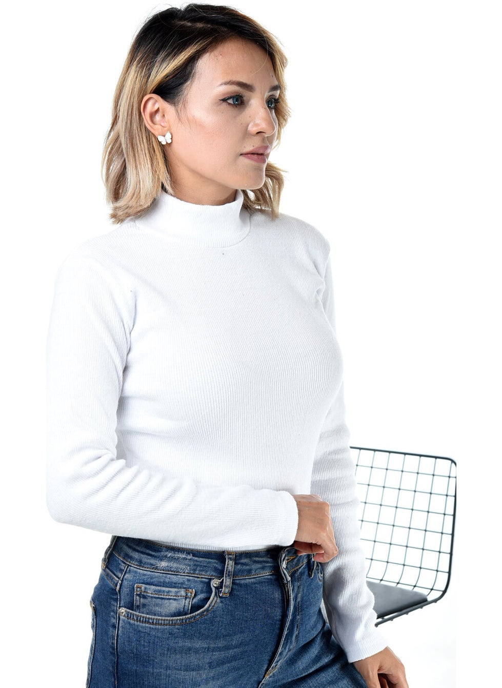 Belifanti Collection Women's White Half Turtleneck Sweater  - Image 3
