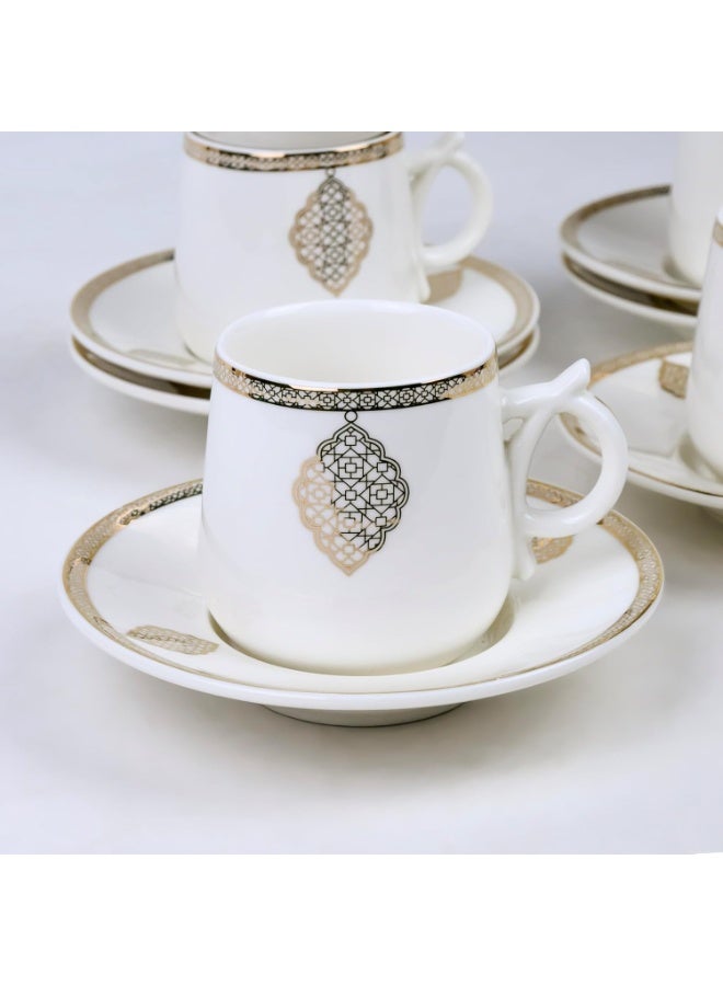 Shallow Porcelain Zain Coffee Cup & Saucer Set, 90ml (6 Cups, 6 Saucer, White) - Image 2
