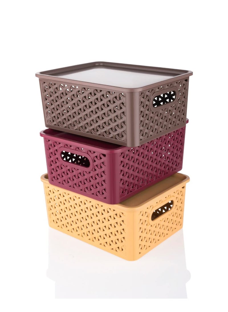 Wincy Wincy Multipurpose Plastic Baskets HomeKitchen Storage Basket Pack of 3 Baskets with 3 Lids  - Image 2