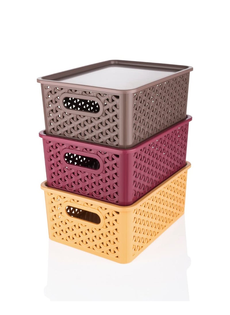 Wincy Wincy Multipurpose Plastic Baskets HomeKitchen Storage Basket Pack of 3 Baskets with 3 Lids  - Image 1