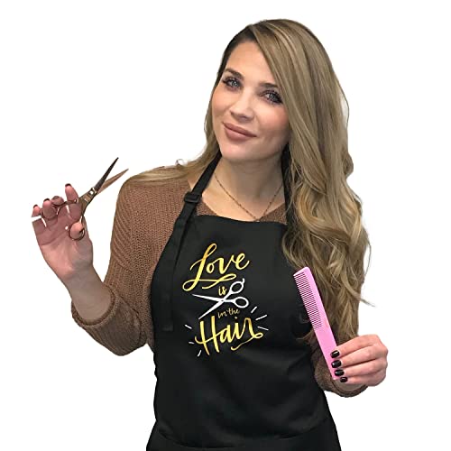 Plum Hill Love is in The Hair Stylist Apron for Hairdressers, Salons, Cosmetology, Black - Image 5