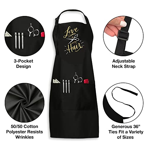 Plum Hill Love is in The Hair Stylist Apron for Hairdressers, Salons, Cosmetology, Black - Image 2