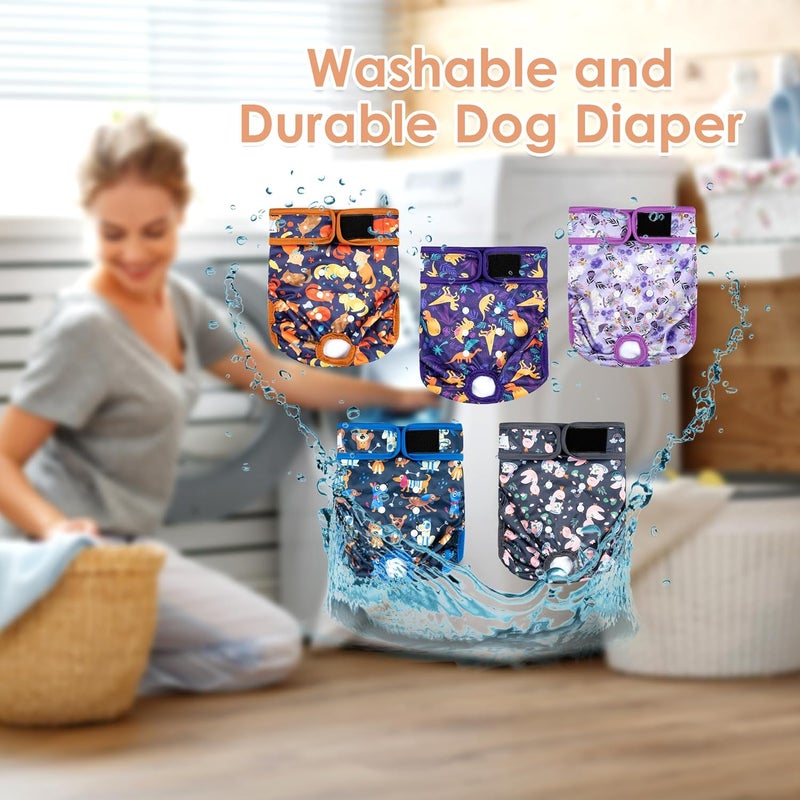 ZINGTERRA 5 Pack Washable Female Dog Diapers,Reusable Diaper for Doggie,Highly Absorbent Dog Diaper,Adjustable Leakproof Puppy Diapers Skirt for Heat,Incontinence,Period Doggy Nappies - Image 5