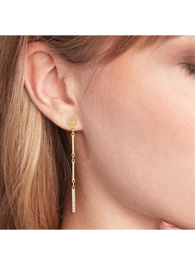 تومي هيلفيغر أقراط متدلية مرصعة بالكريستال من الفولاذ المقاوم للصدأ