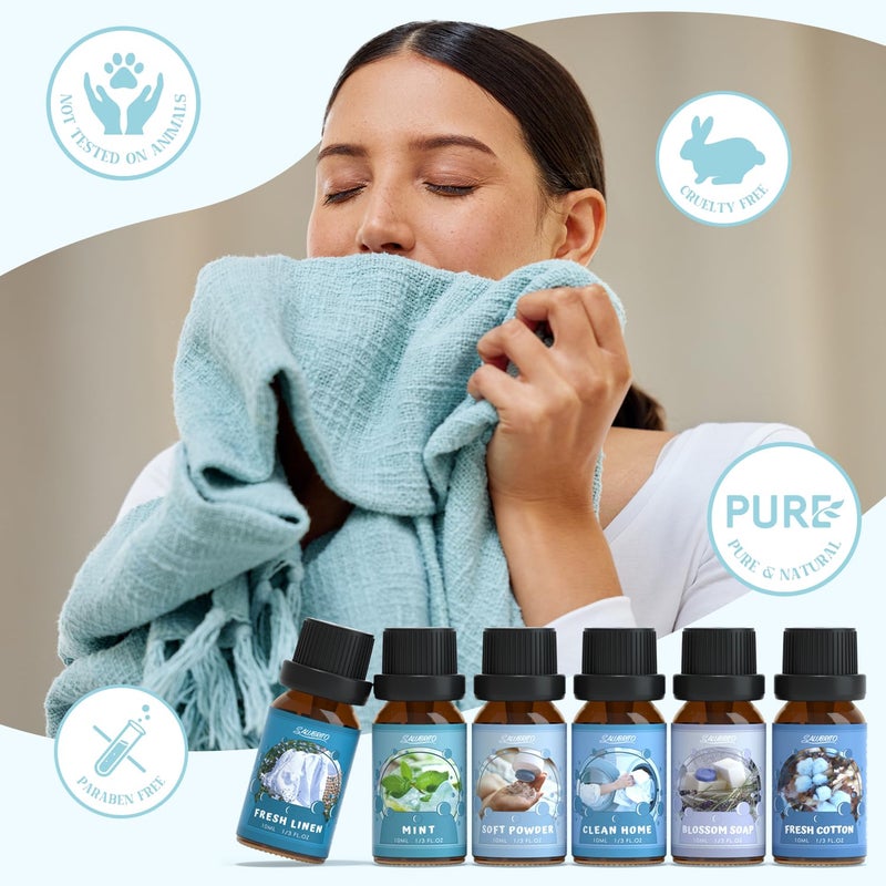 SALUBRITO Clean Fragrance Oils Set, Premium Essential Oils Set for Diffuser, Candle, Soap Making, Fresh Cotton, Clean Home, Fresh Linen, Soft Powder, Blossom Soap, Mint, Strong Scented Oils - Image 2