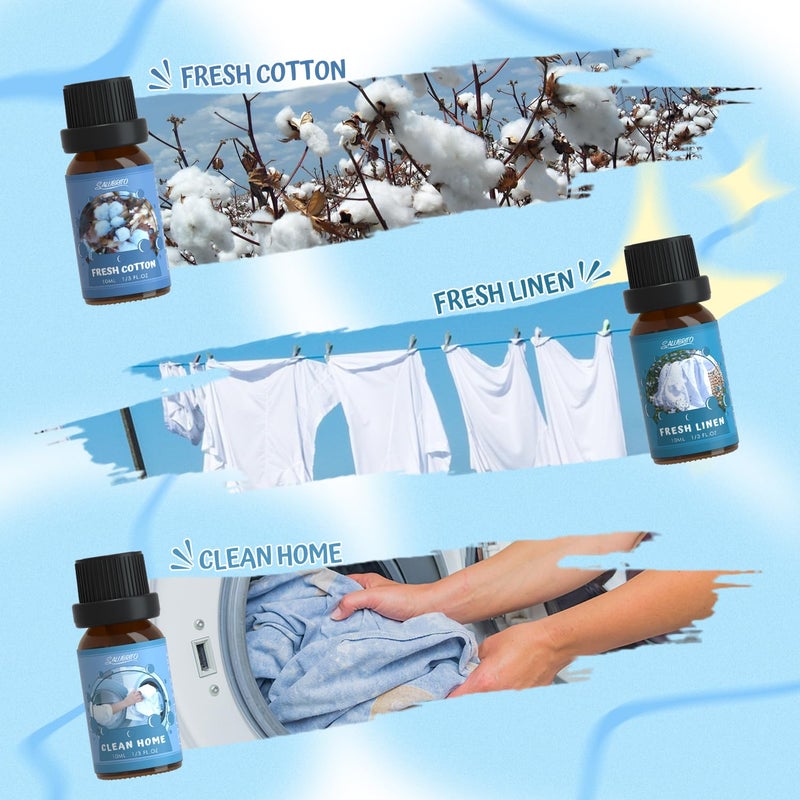 SALUBRITO Clean Fragrance Oils Set, Premium Essential Oils Set for Diffuser, Candle, Soap Making, Fresh Cotton, Clean Home, Fresh Linen, Soft Powder, Blossom Soap, Mint, Strong Scented Oils - Image 3