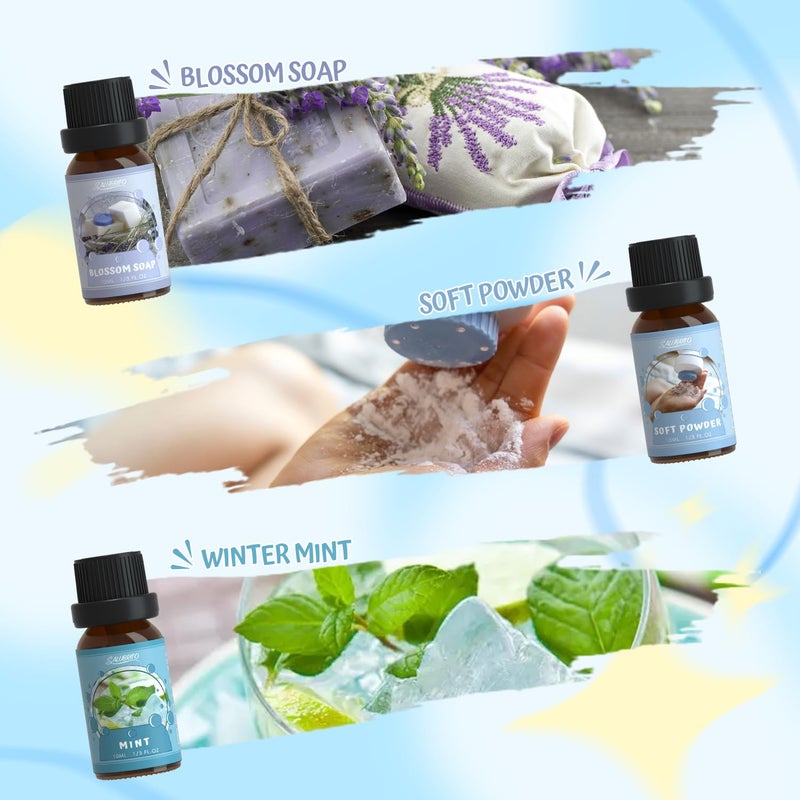 SALUBRITO Clean Fragrance Oils Set, Premium Essential Oils Set for Diffuser, Candle, Soap Making, Fresh Cotton, Clean Home, Fresh Linen, Soft Powder, Blossom Soap, Mint, Strong Scented Oils - Image 4