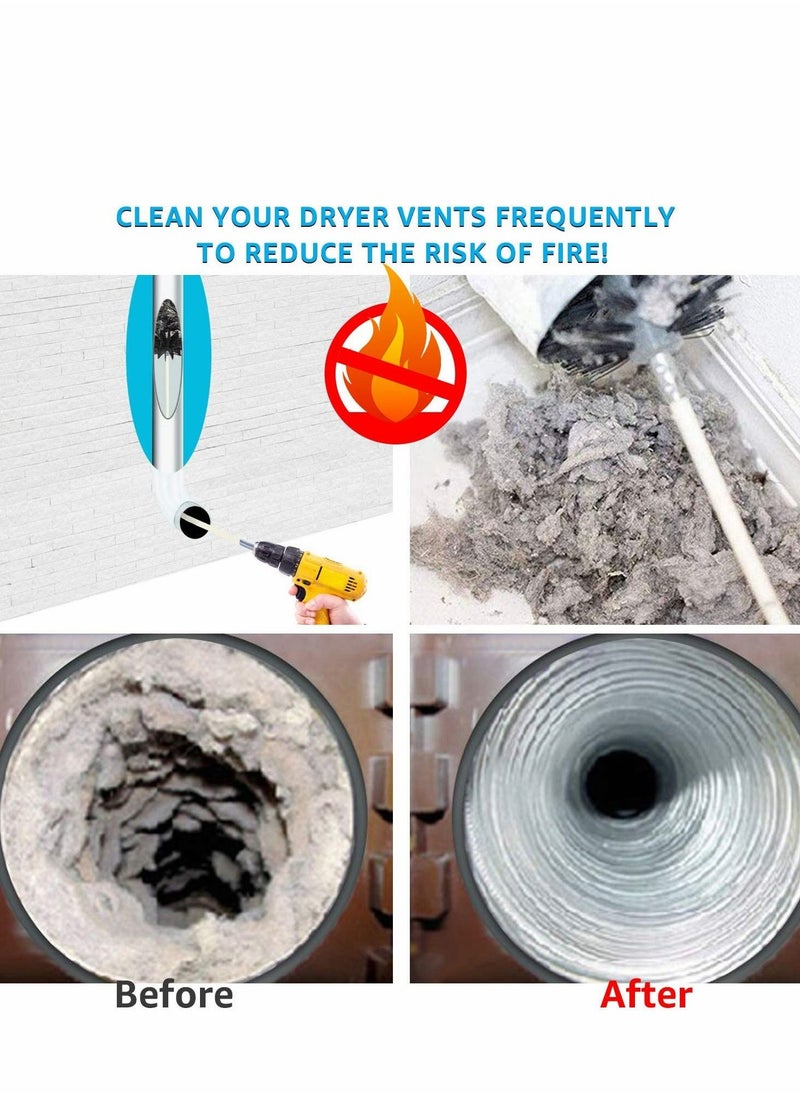 Dryer Vent Cleaner Kit (30Feet) Reusable Lint Remover Fireplace Chimney Brushes, Flexible Brush with Drill Attachment for Faster Cleaning