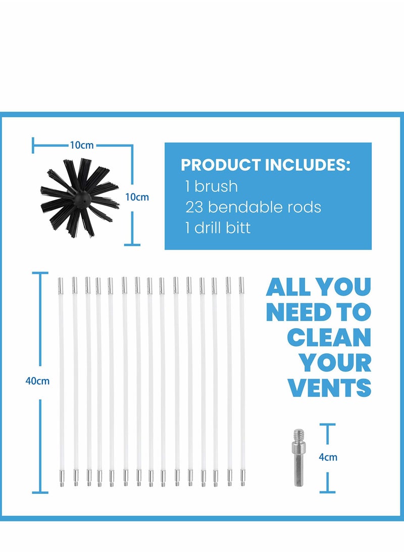 Dryer Vent Cleaner Kit (30Feet) Reusable Lint Remover Fireplace Chimney Brushes, Flexible Brush with Drill Attachment for Faster Cleaning