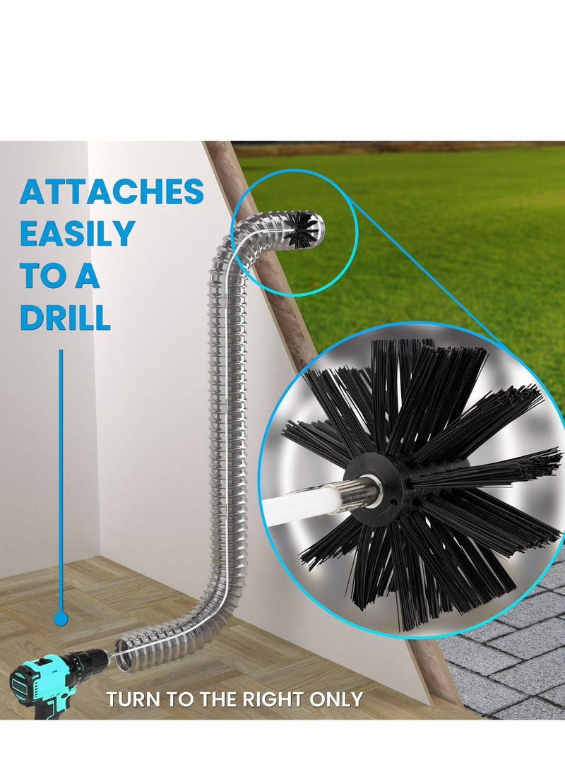 Dryer Vent Cleaner Kit (30Feet) Reusable Lint Remover Fireplace Chimney Brushes, Flexible Brush with Drill Attachment for Faster Cleaning