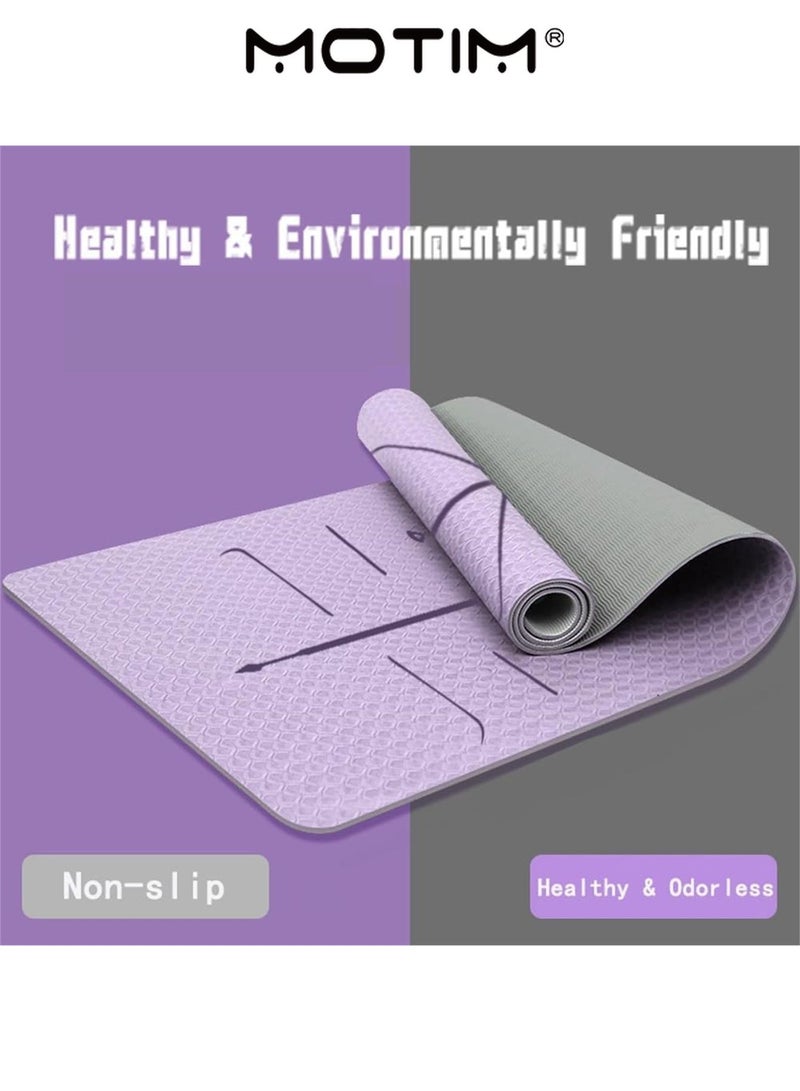 موتيم سجادة اليوغا TPE السميكة للغاية مع خطوط الموقف وحصيرة تجريب المنزل ذات السطح الملمس لتمرين البيلاتس والتمدد تتضمن حزام وحقيبة تخزين (183 * 60 * 0.6 سم) - Image 3