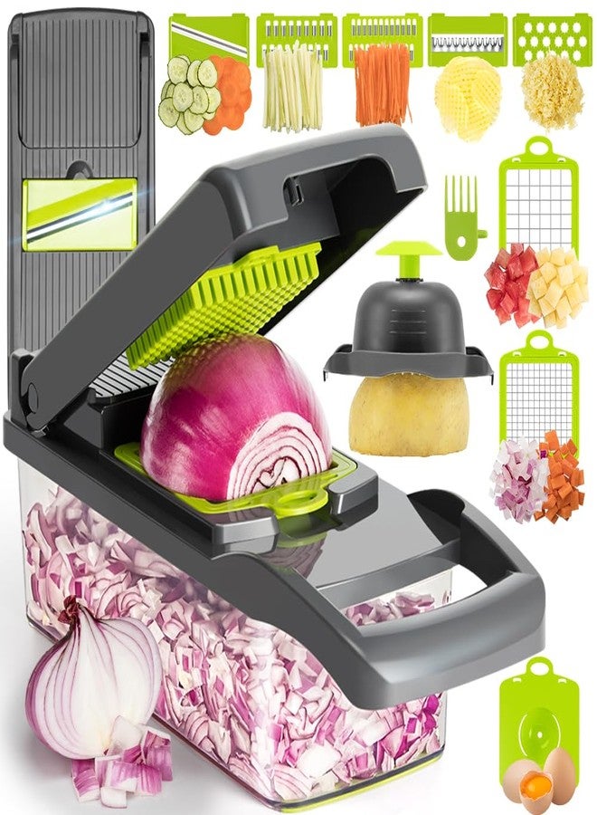 Badelite Multi-Function Vegetable Chopper Onion Micer Chopper 12 in 1 Pro Veggie Slicer Dicer Cutter with Container for Potatoes, Tomatoes, Zucchini, Garlic, Eggs, Cucumbers - Image 1
