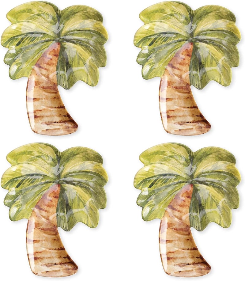 UP UPware Ikat Palm TreeShaped Melamine Plates  BPAFree Dishwasher Safe Tropical Dinnerware for Appetizers Dessert Fruit and Snacks Green 10 x 8 Inch Set of 4 - Image 1