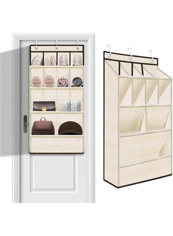 هوكور SupWolf Over the Door Shoe Rack for Closet, Fit 14+ Pairs Sneakers Large Hanging Shoe Organizer, Shoe Holder Back of Door Dorm and Narrow Door Shoe Storage, Accessories (Beige) - Image 1