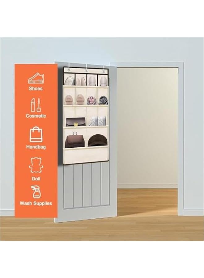 هوكور SupWolf Over the Door Shoe Rack for Closet, Fit 14+ Pairs Sneakers Large Hanging Shoe Organizer, Shoe Holder Back of Door Dorm and Narrow Door Shoe Storage, Accessories (Beige) - Image 2
