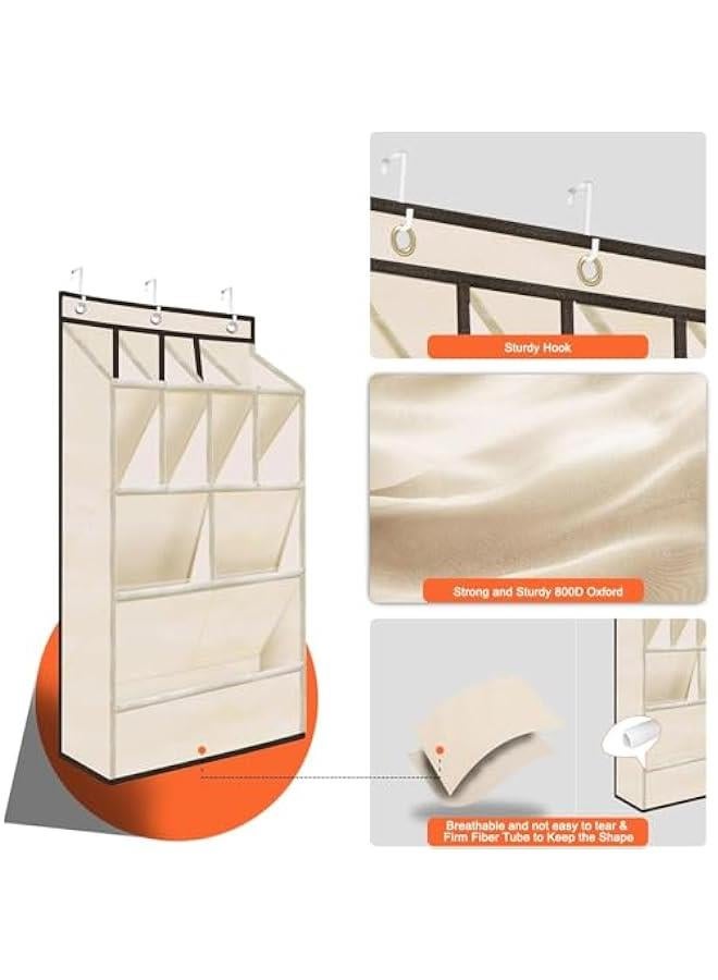هوكور SupWolf Over the Door Shoe Rack for Closet, Fit 14+ Pairs Sneakers Large Hanging Shoe Organizer, Shoe Holder Back of Door Dorm and Narrow Door Shoe Storage, Accessories (Beige) - Image 3
