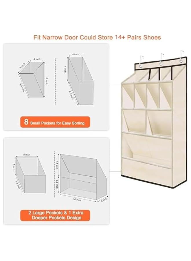 هوكور SupWolf Over the Door Shoe Rack for Closet, Fit 14+ Pairs Sneakers Large Hanging Shoe Organizer, Shoe Holder Back of Door Dorm and Narrow Door Shoe Storage, Accessories (Beige) - Image 5