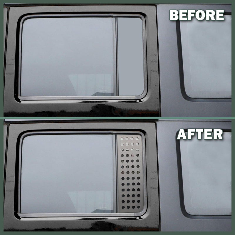Phamyor Rear Door Window Glass Decals Aluminum Alloy Glass Panel Cover Trim Fit for 2007-2018 Jeep Wrangler JK JKU Sport Rubicon Sahara Unlimited 4-Door, 2PCS, Black - Image 4