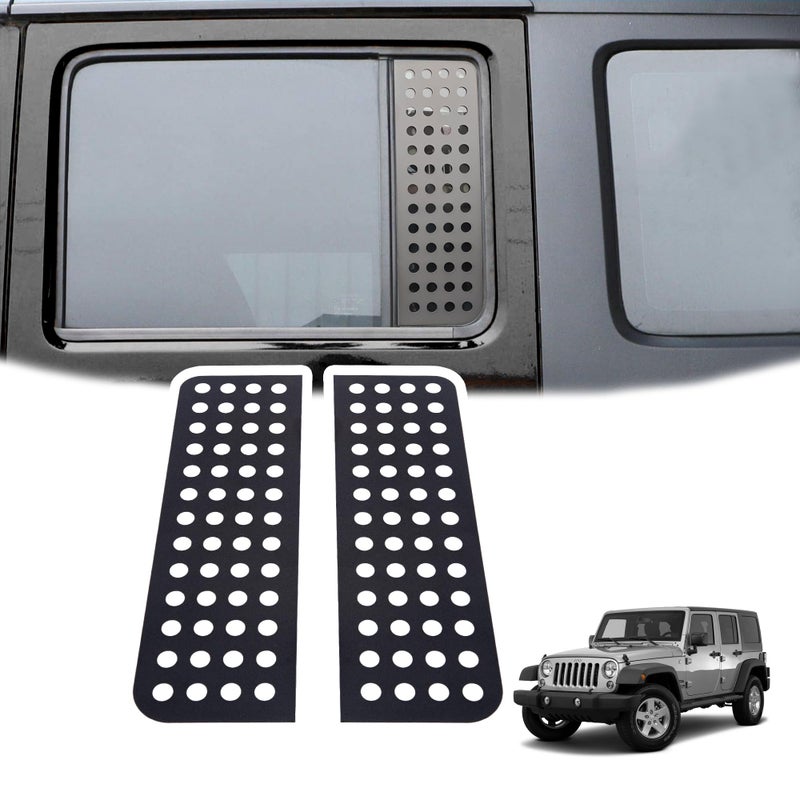 Phamyor Rear Door Window Glass Decals Aluminum Alloy Glass Panel Cover Trim Fit for 2007-2018 Jeep Wrangler JK JKU Sport Rubicon Sahara Unlimited 4-Door, 2PCS, Black - Image 1