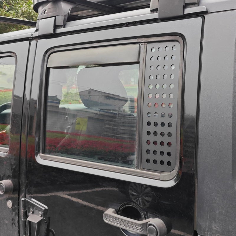 Phamyor Rear Door Window Glass Decals Aluminum Alloy Glass Panel Cover Trim Fit for 2007-2018 Jeep Wrangler JK JKU Sport Rubicon Sahara Unlimited 4-Door, 2PCS, Black - Image 5