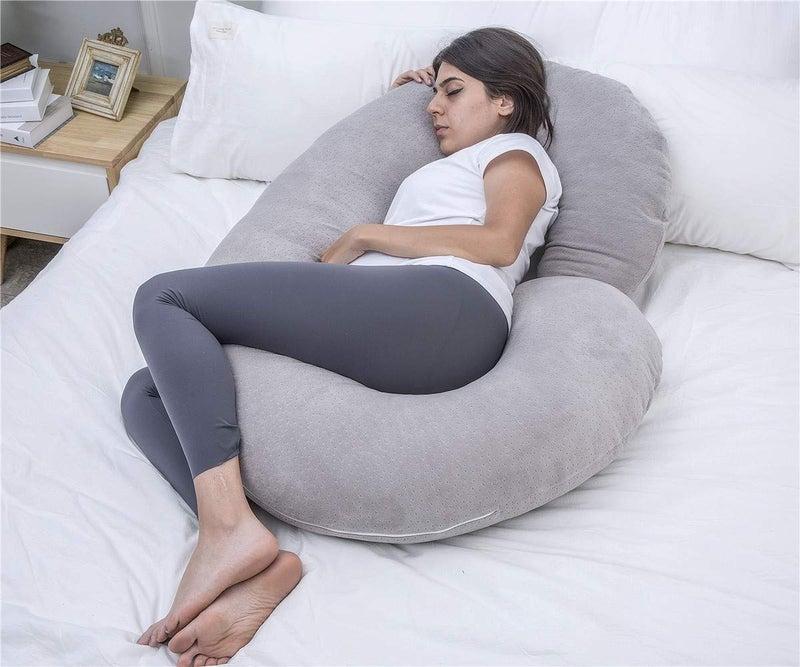 1 MIDDLE ONE 1 MIDDLE ONE C Shaped Pregnancy Pillowcase, Breathable Velour Replacement Cover with Zipper for Maternity Pillow, Cover Only (Grey)  - Image 5