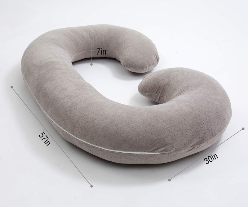 1 MIDDLE ONE 1 MIDDLE ONE C Shaped Pregnancy Pillowcase, Breathable Velour Replacement Cover with Zipper for Maternity Pillow, Cover Only (Grey)  - Image 3