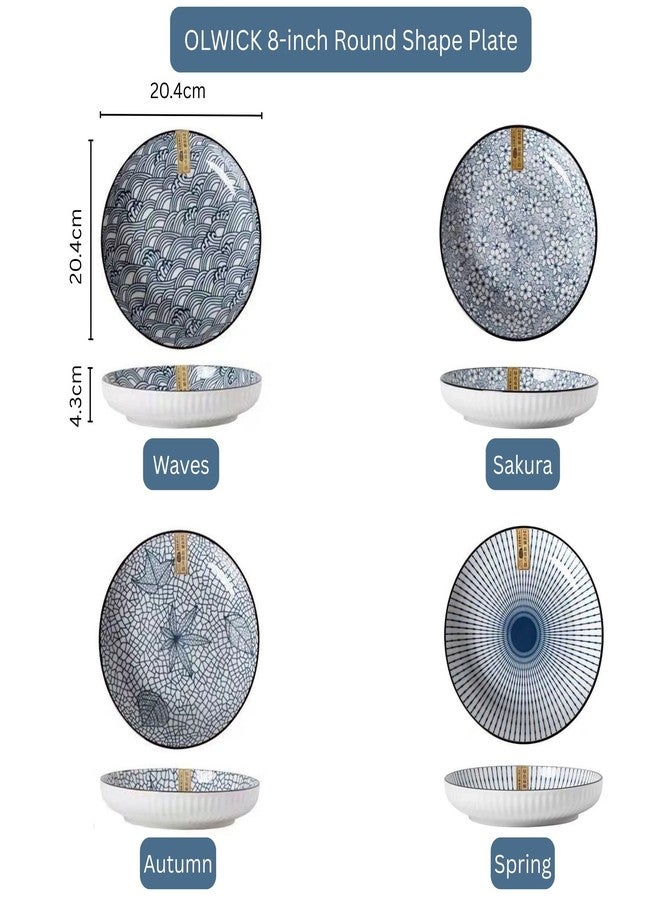 OLWICK طبق عشاء دائري من السيراميك على الطراز الياباني من OLWICK® مقاس 8 بوصات - آمن للاستخدام في الميكروويف وغسالة الصحون، طبق بورسلين 20.4 × 4.3 سم للمأكولات البحرية والمقبلات والوجبات الخفيفة، ساكورا (قطعتان) - Image 3