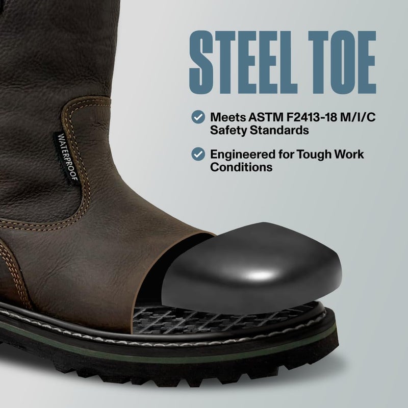 EVER BOOTS Wellington Waterproof Steel Toe Boots (Dark Brown, 7.5) - Image 4