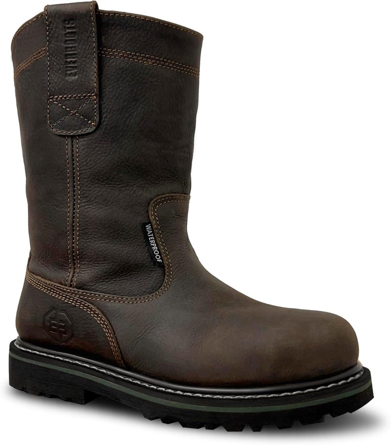 EVER BOOTS Wellington Waterproof Steel Toe Boots (Dark Brown, 7.5) - Image 1
