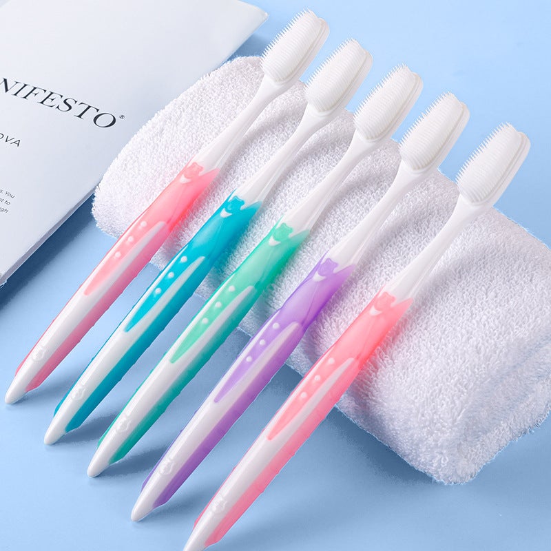 Generic Nano Silicone Toothbrush Soft Bristle Family Set Pink 