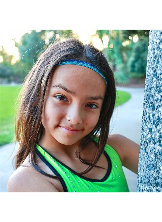 FROG SAC 6 Sparkly Glitter Elastic Headbands For Girls, Adjustable Non Slip Thin Stretch Sports Headband for Teens, Cute Stretchy Nonslip Fashion Teen Girl Hair Accessories, Yoga and Sport Head Wraps  - Image 2