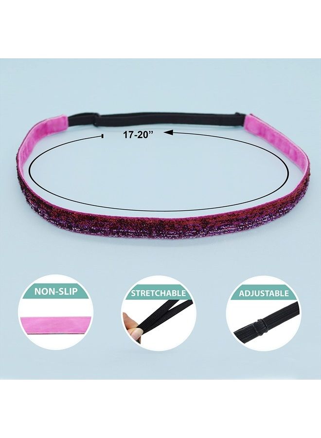 FROG SAC 6 Sparkly Glitter Elastic Headbands For Girls, Adjustable Non Slip Thin Stretch Sports Headband for Teens, Cute Stretchy Nonslip Fashion Teen Girl Hair Accessories, Yoga and Sport Head Wraps  - Image 4