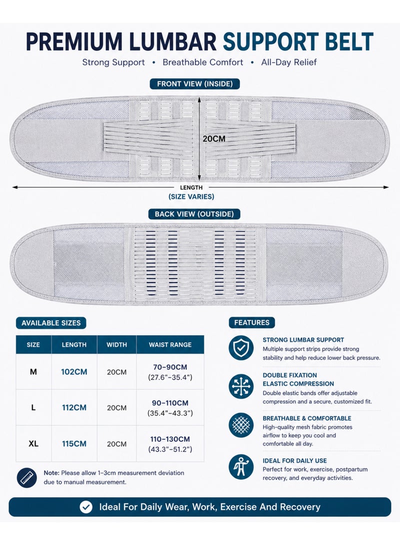 DBLEW Waist Brace Lumbar Support Belt Breathable Back Support for Lower Back Pain Relief  Double Compression Waist Brace for Gym, Work, Lifting & Daily Use, Grey - Image 2