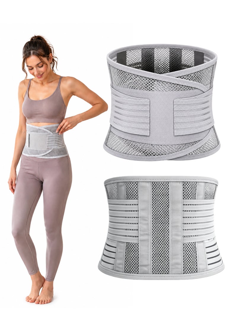 DBLEW Waist Brace Lumbar Support Belt Breathable Back Support for Lower Back Pain Relief  Double Compression Waist Brace for Gym, Work, Lifting & Daily Use, Grey - Image 1