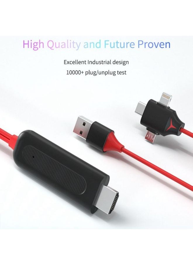 3 in 1 HDMI1080P USB/Type-C to HDMI Adapter Mirror Mobile Phone Screen to TV/Projector/Monitor Compatible with Phone 13/12/11/S8/9/Note/8/9 and More Red   Ordinary fund