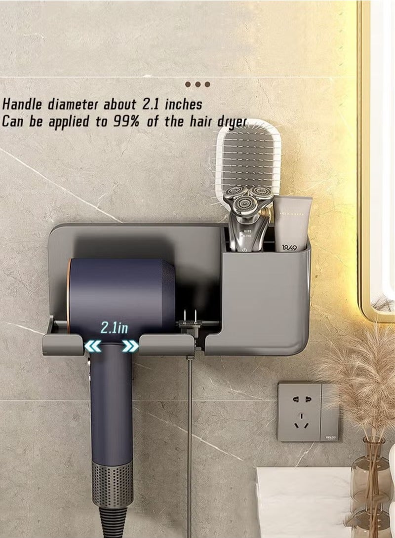 Hair Dryer Holder Self Adhesive Hair Tool Organizer Blow Dryer Holder Wall Mount Hair Care Tools Organizer Bathroom Space Saver (Grey) - Image 2